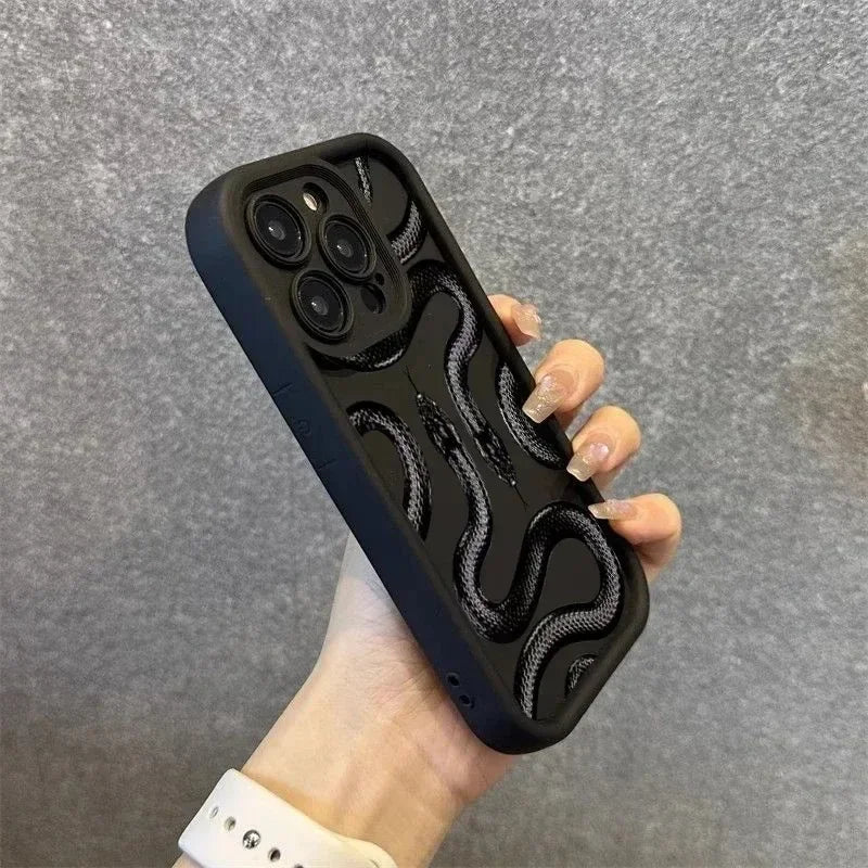 Soft Cute Doodle Funny Snake Case for iPhone 16 15 Pro Max 11 12 13 14 15 Pro XS XR7 8 Plus Screen Protector Casing Casever