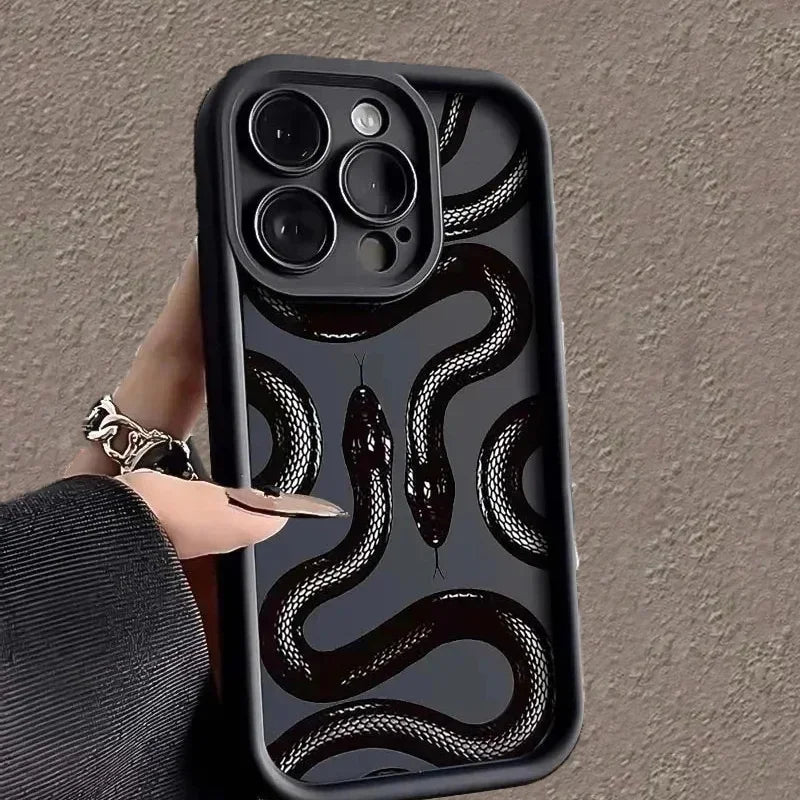 Soft Cute Doodle Funny Snake Case for iPhone 16 15 Pro Max 11 12 13 14 15 Pro XS XR7 8 Plus Screen Protector Casing Casever