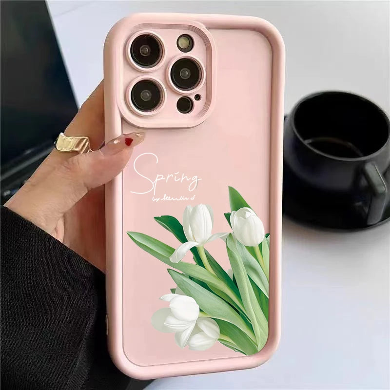 Tulip Flower Silicone Phone Case For iPhone 16 11 12 13 14 15 Pro Max X XS 7 8 Plus SE 2020 Shockproof Bumper Candy Cover Fundas Casever