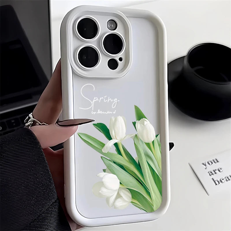 Tulip Flower Silicone Phone Case For iPhone 16 11 12 13 14 15 Pro Max X XS 7 8 Plus SE 2020 Shockproof Bumper Candy Cover Fundas Casever