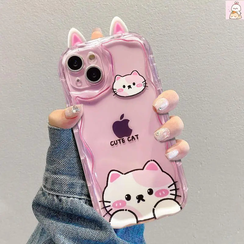 3D Cat Ears Frog Eyes Cute Shy Animal Case for Samsung Galaxy S22 Plus S23 S24 Ultra S20 FE A55 A35 A54 A53 A52 A15 A14 5G A32  Casever