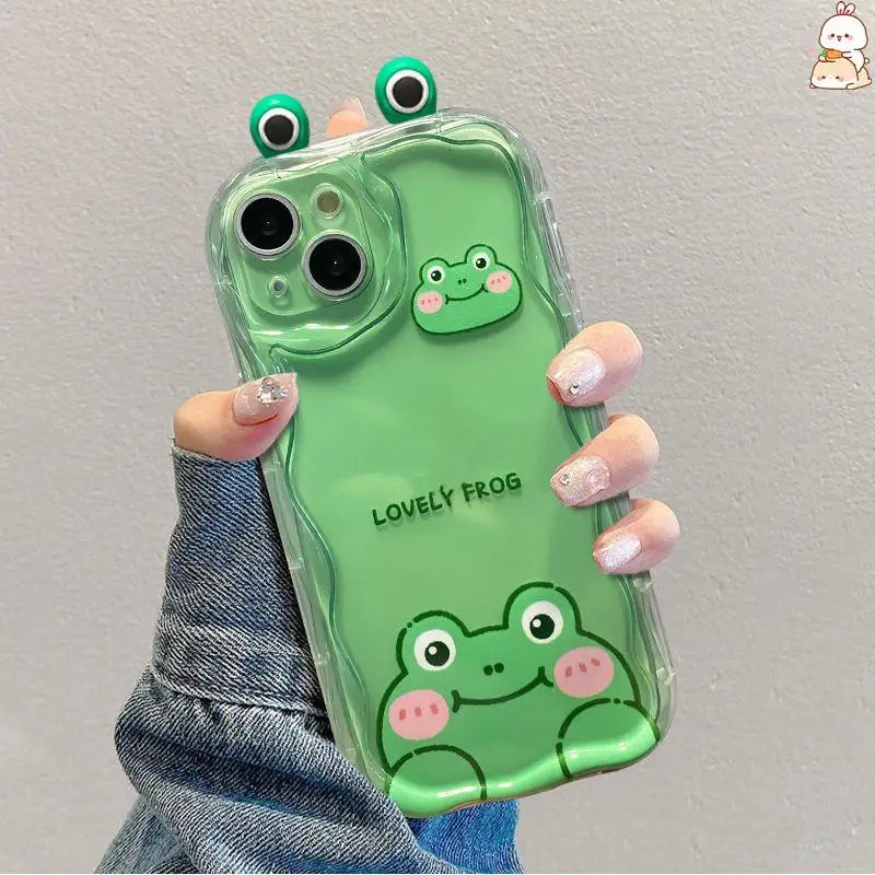 3D Cat Ears Frog Eyes Cute Shy Animal Case for Samsung Galaxy S22 Plus S23 S24 Ultra S20 FE A55 A35 A54 A53 A52 A15 A14 5G A32  Casever