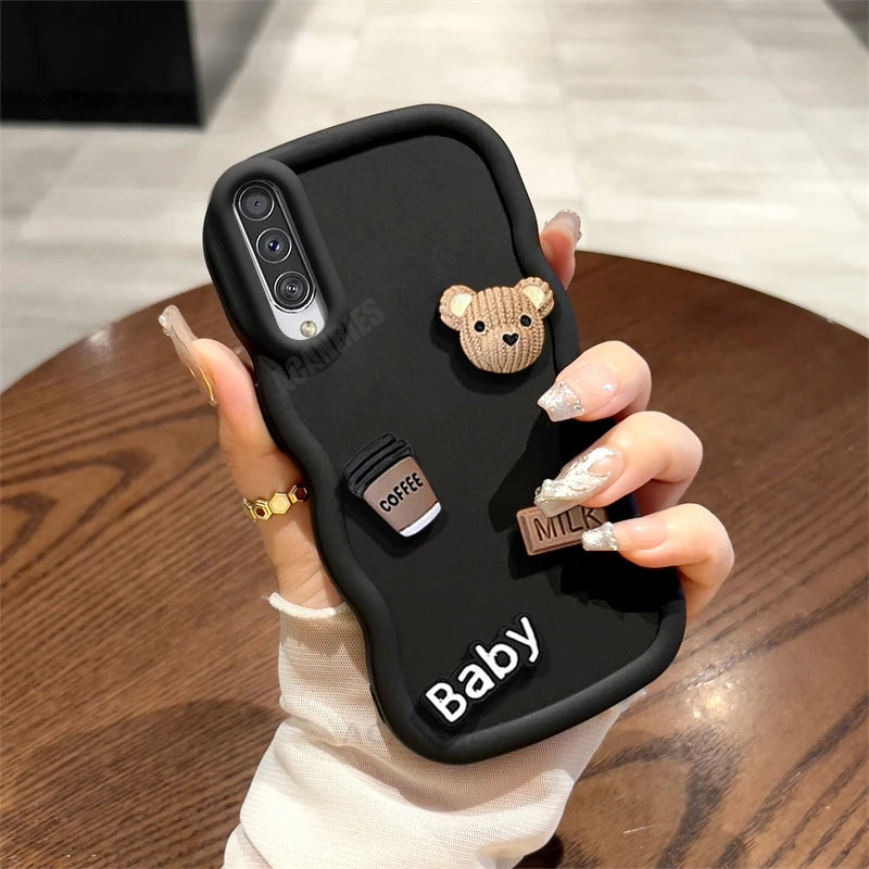 A 50 30 20 3d Bear Cute Cartoon Wavy Silicone Case For Samsung Galaxy A50 A30 A20 A30s A50s A20s A21s A51 A32 4g A12 Soft Cover  Casever