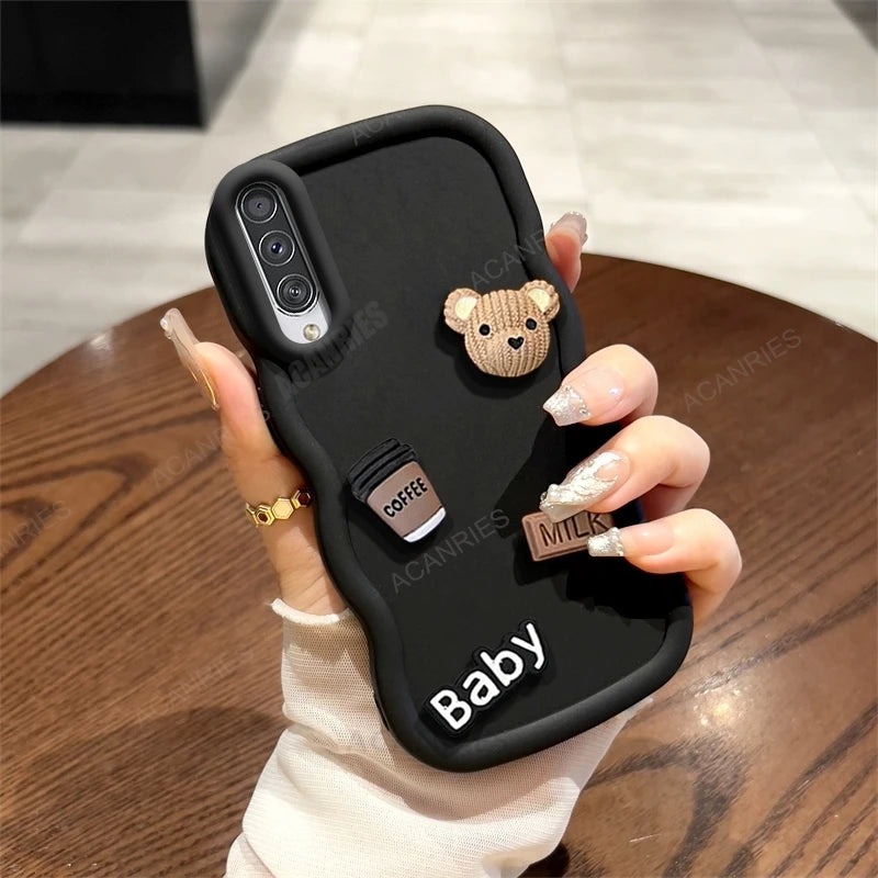 A 50 30 20 3d Bear Cute Cartoon Wavy Silicone Case For Samsung Galaxy A50 A30 A20 A30s A50s A20s A21s A51 A32 4g A12 Soft Cover  Casever