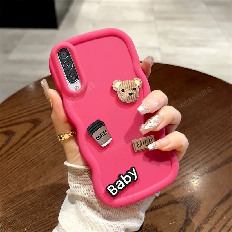 A 50 30 20 3d Bear Cute Cartoon Wavy Silicone Case For Samsung Galaxy A50 A30 A20 A30s A50s A20s A21s A51 A32 4g A12 Soft Cover  Casever