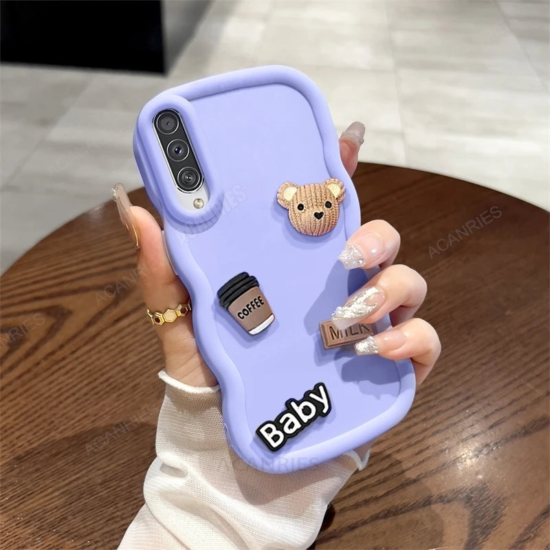 A 50 30 20 3d Bear Cute Cartoon Wavy Silicone Case For Samsung Galaxy A50 A30 A20 A30s A50s A20s A21s A51 A32 4g A12 Soft Cover  Casever