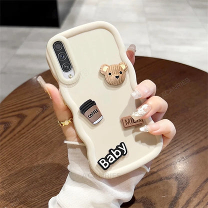 A 50 30 20 3d Bear Cute Cartoon Wavy Silicone Case For Samsung Galaxy A50 A30 A20 A30s A50s A20s A21s A51 A32 4g A12 Soft Cover  Casever