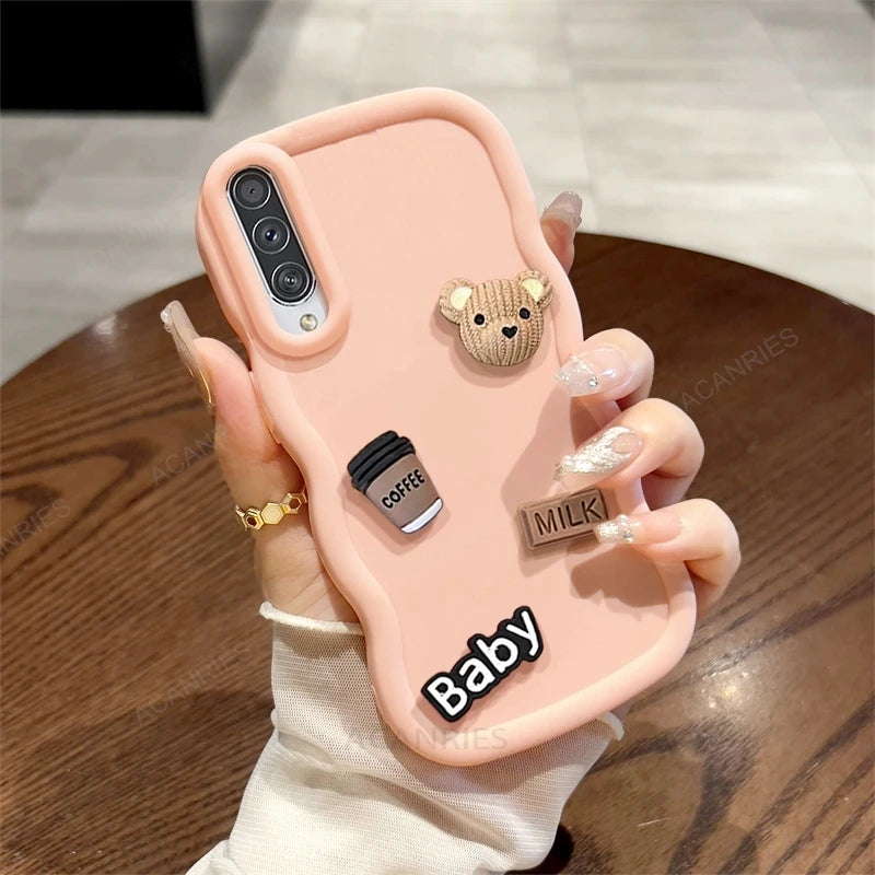 A 50 30 20 3d Bear Cute Cartoon Wavy Silicone Case For Samsung Galaxy A50 A30 A20 A30s A50s A20s A21s A51 A32 4g A12 Soft Cover  Casever