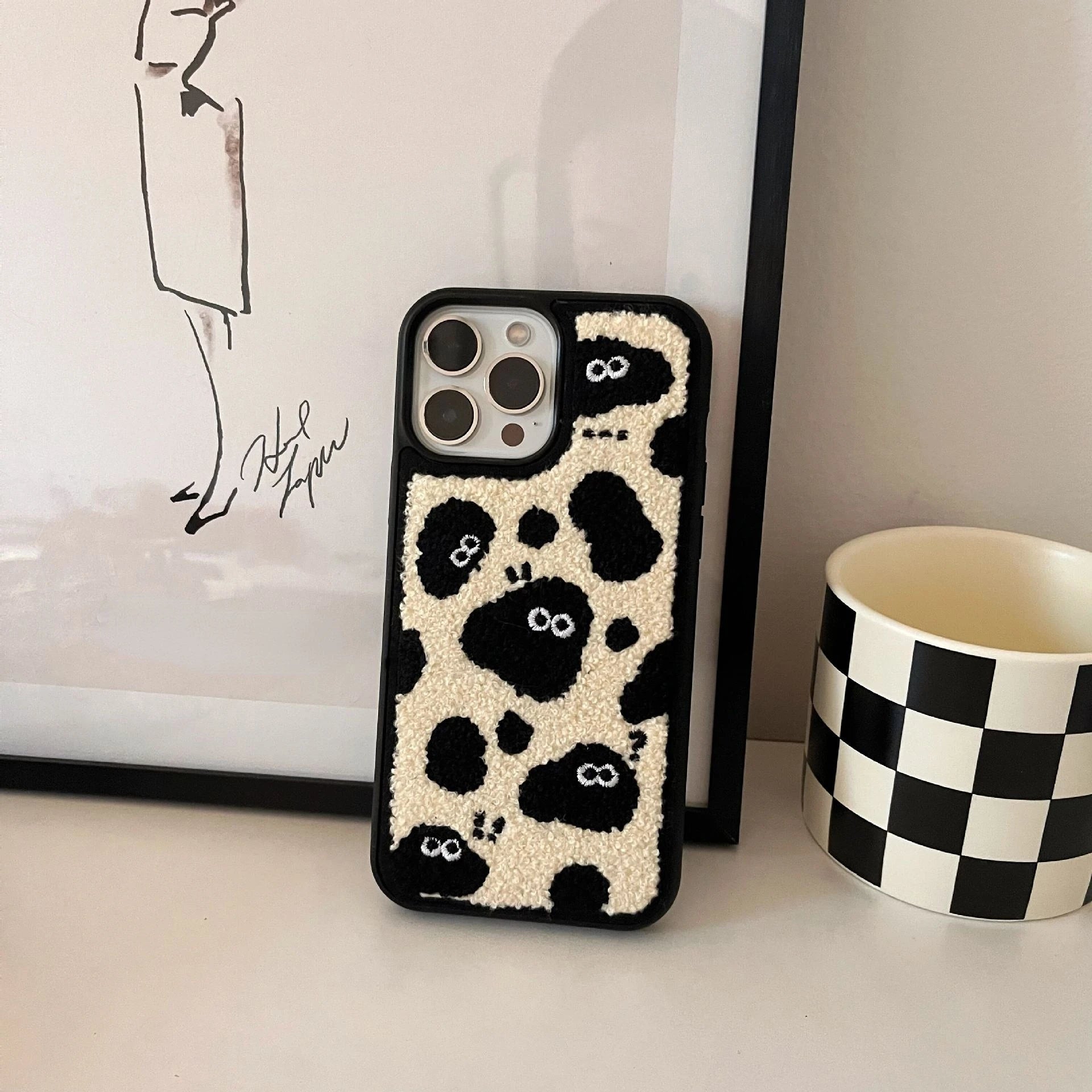 Cartoon Coal Ball Elf Plush Phone Case for iPhone15 14 12 13 11 Pro ProMax Plus X XR Xsmax Shockproof Winter Phone Cover  Casever