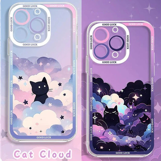 Cartoon Starry Sky Black Cat Phone Case For iPhone 15 14 Pro Max 13 12 Mini 11 Pro XR XS X 8 7 6 6S Plus SE 2020 Silicone Cover  Casever