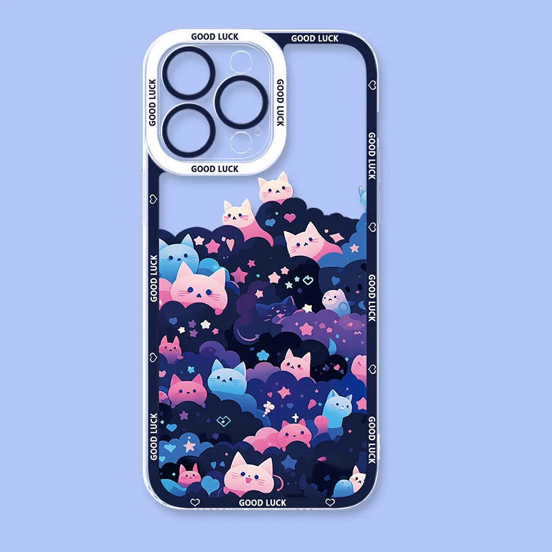 Cartoon Starry Sky Black Cat Phone Case For iPhone 15 14 Pro Max 13 12 Mini 11 Pro XR XS X 8 7 6 6S Plus SE 2020 Silicone Cover  Casever