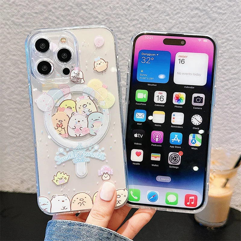 Cute Cartoon Sumikko Gurashi Magsafe Phone Case For iPhone 16 15 14 13 12 11 Pro Max Wireless Charge Soft Silicone Back Cover  Casever