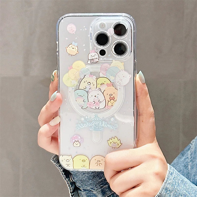 Cute Cartoon Sumikko Gurashi Magsafe Phone Case For iPhone 16 15 14 13 12 11 Pro Max Wireless Charge Soft Silicone Back Cover  Casever