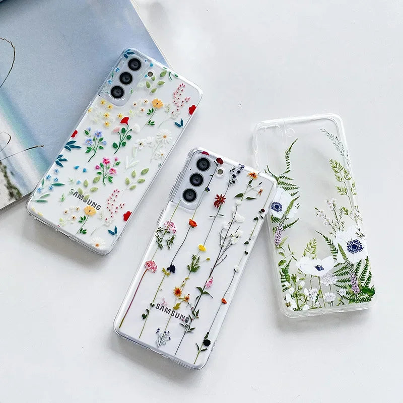 Cute Flower Painted Phone Case for Samsung S24 S22 S21 S20 FE Ultra Clear Silicone Cases for Samsung Galaxy S23 Plus Ultra Shell  Casever