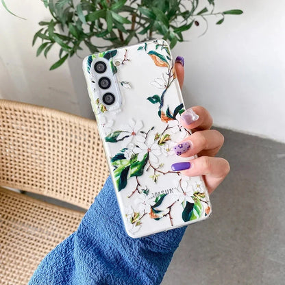 Cute Flower Painted Phone Case for Samsung S24 S22 S21 S20 FE Ultra Clear Silicone Cases for Samsung Galaxy S23 Plus Ultra Shell  Casever