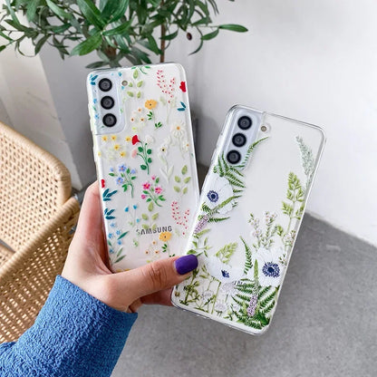 Cute Flower Painted Phone Case for Samsung S24 S22 S21 S20 FE Ultra Clear Silicone Cases for Samsung Galaxy S23 Plus Ultra Shell  Casever