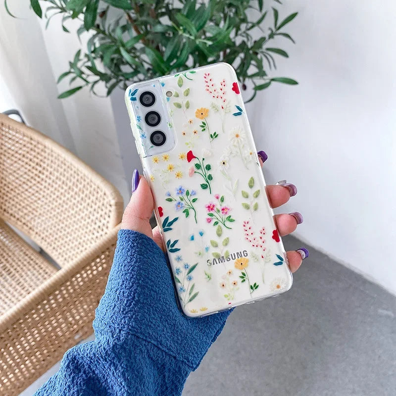 Cute Flower Painted Phone Case for Samsung S24 S22 S21 S20 FE Ultra Clear Silicone Cases for Samsung Galaxy S23 Plus Ultra Shell  Casever