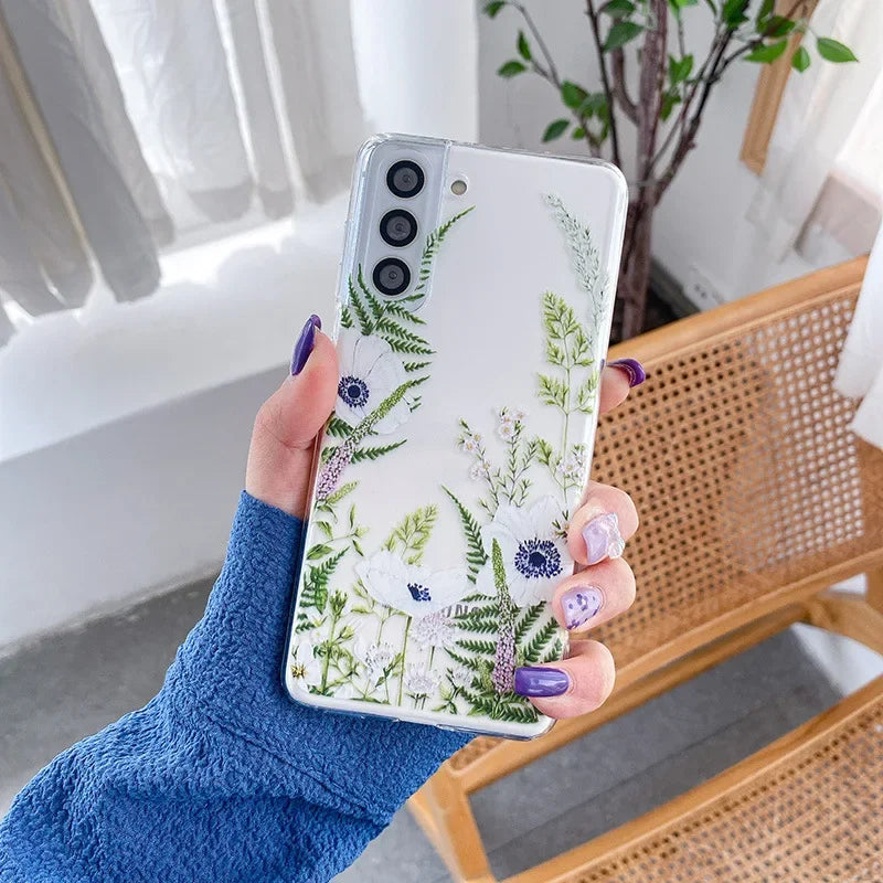 Cute Flower Painted Phone Case for Samsung S24 S22 S21 S20 FE Ultra Clear Silicone Cases for Samsung Galaxy S23 Plus Ultra Shell  Casever