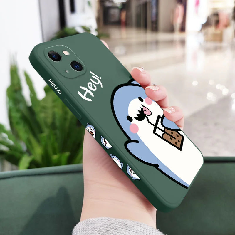 Cute Shark Phone Case For iPhone 16 15 14 13 12 11 Pro Max Mini X XR XS MAX  Plus Cover  Casever