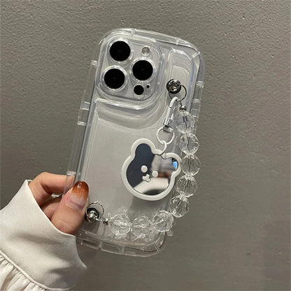 Cute Whtie Bear Pendant Rhombus Bead Bracelet Clear Soft Case For IPhone15 14 12 11 13 Pro Max XS XR Shockproof Protective Cover  Casever