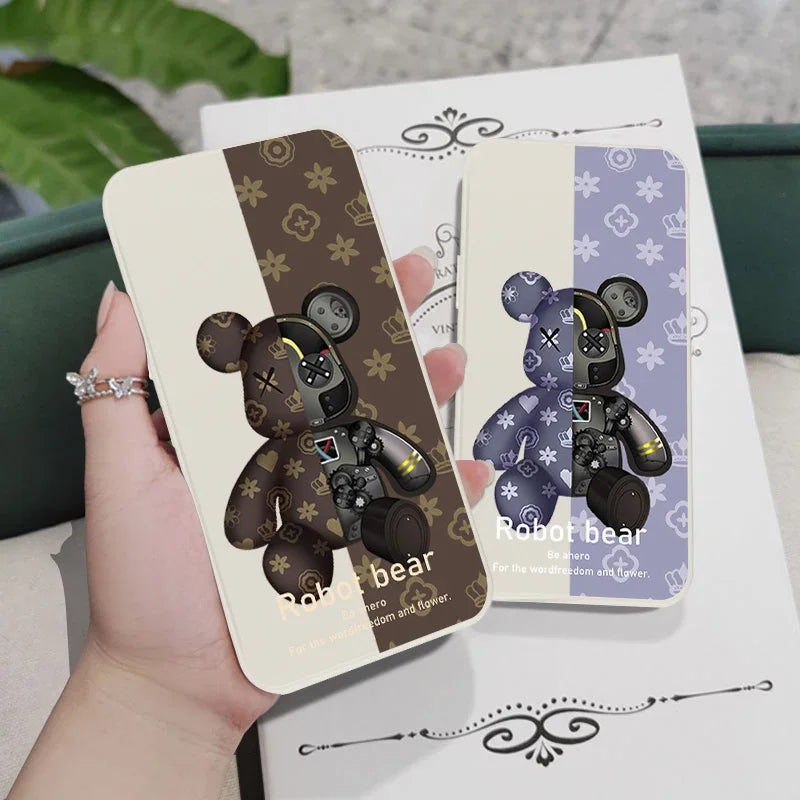 Fashion Cute Bear Phone Case For iPhone 15 14 13 12 11 Pro Mini X XR XS MAX 6 6S 8 7 Plus Silicone Cases with Hand Strap  Casever