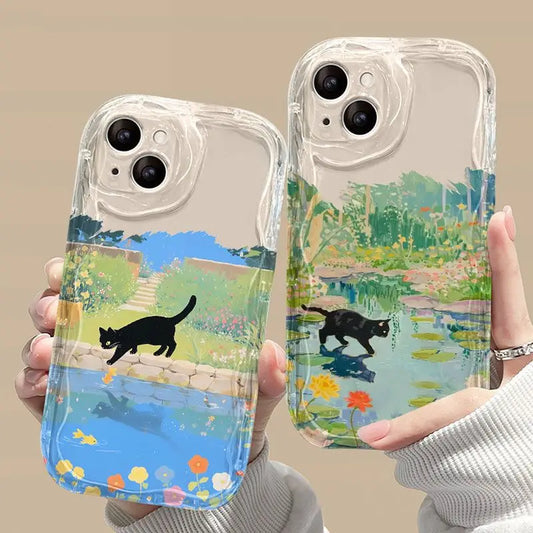 Fishing Black Cat Phone Case For Xiaomi Mi 14 13T 12T 11 Lite 5G NE 11i 12 13 10T 10i POCO X3 Pro NFC X4 GT X6 X5 F3 F4 Cover  Casever