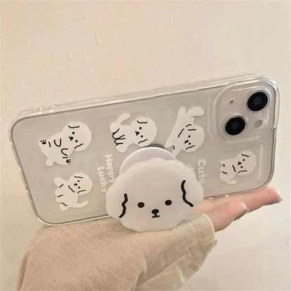 For Samsung A04 A14 A24 A34 A54 A13 A23 A33 A53 A52 A32 A05 A15 A25 A35 A55 A06 A16 Cute Dog Grip Holder Transparent Phone Case  Casever