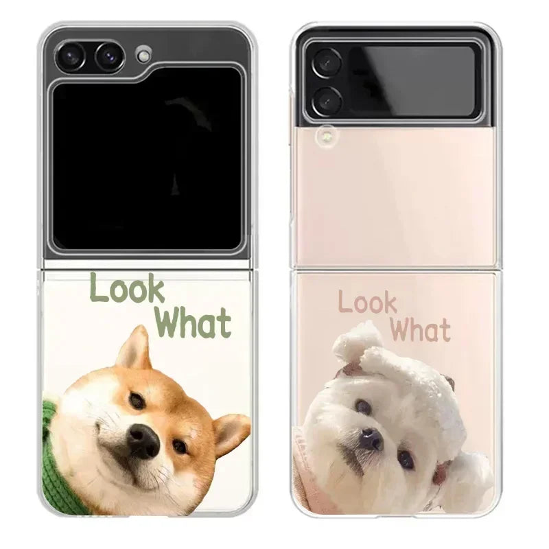 Funny Cartoon Dog Cat Transaprent Phone Case for Samsung Galaxy Z Flip 6 ZFlip 5 Clear Cover for Samsung ZFlip 4 3 Fundas Shells  Casever