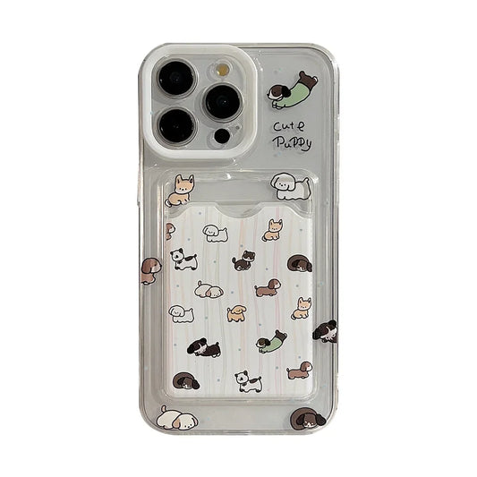 Funny puppy dog kindergarten Photo card holder Clear Phone Case For iPhone 16 15 14 13 12 Pro Max Xr 15 14 Plus Case Cute Cover  Casever