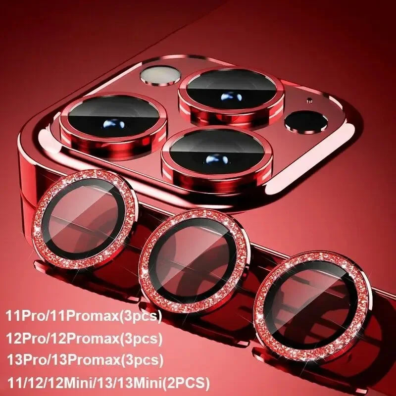 Glitter Bling Diamond Camera Lens Glass Protector Case For iPhone 15 11 12 13 14 Pro Max Plus 13 Mini Lens Tempered Glass Film  Casever