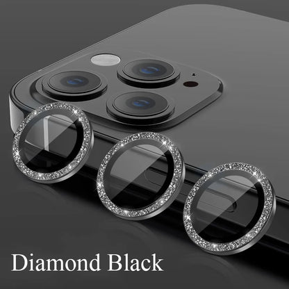 Glitter Bling Diamond Camera Lens Glass Protector Case For iPhone 15 11 12 13 14 Pro Max Plus 13 Mini Lens Tempered Glass Film  Casever