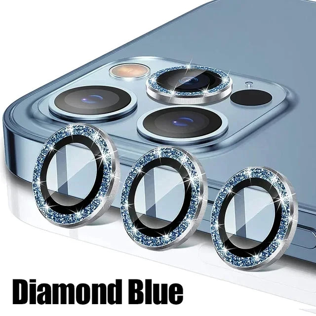 Glitter Bling Diamond Camera Lens Glass Protector Case For iPhone 15 11 12 13 14 Pro Max Plus 13 Mini Lens Tempered Glass Film  Casever