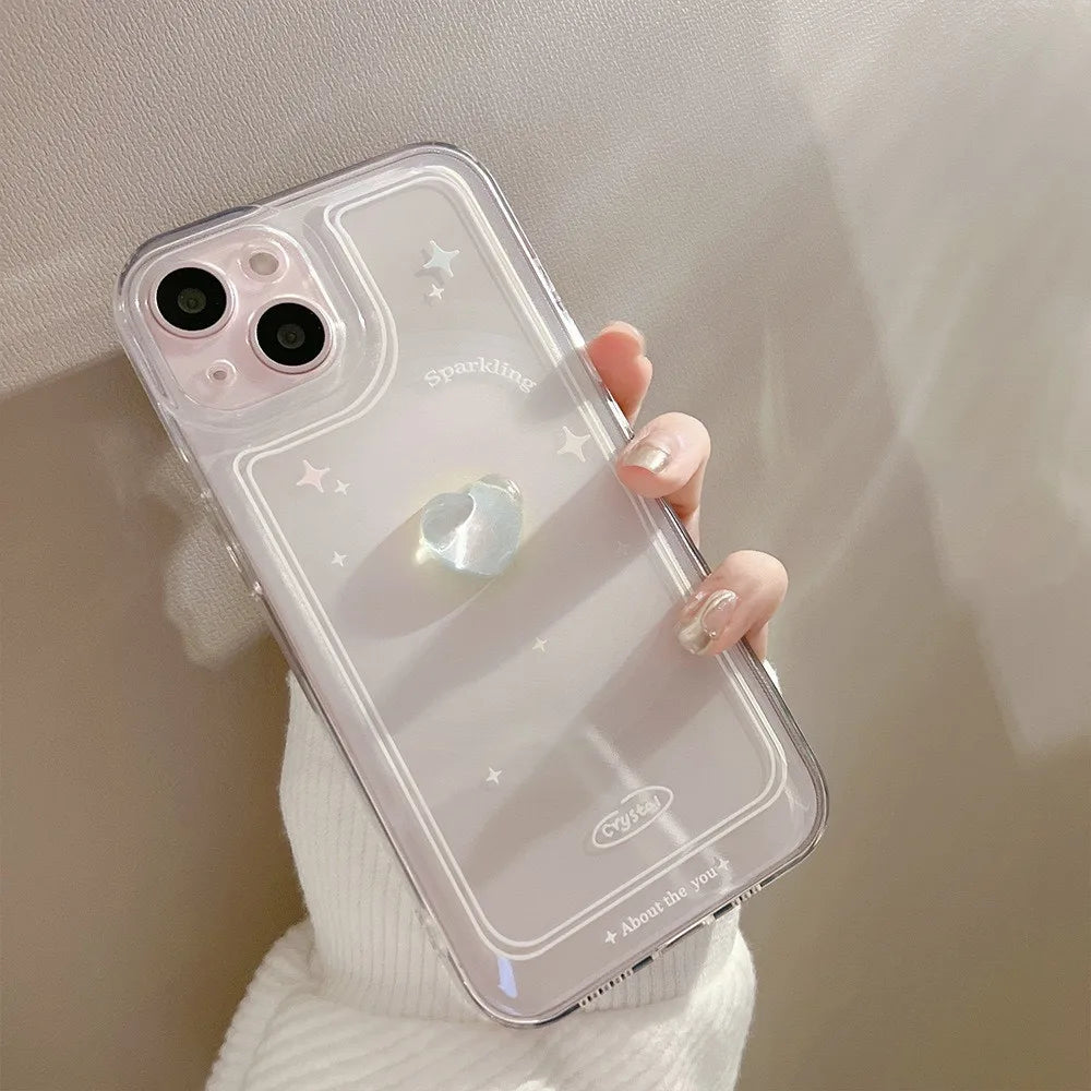 Korean 3D Crystal Bow Clear Phone Case for iPhone 16 15 14 Pro Max 13 12 11 Pro Mini X XR XS Max 7 8 16 Plus SE 2022 Soft Cover  Casever