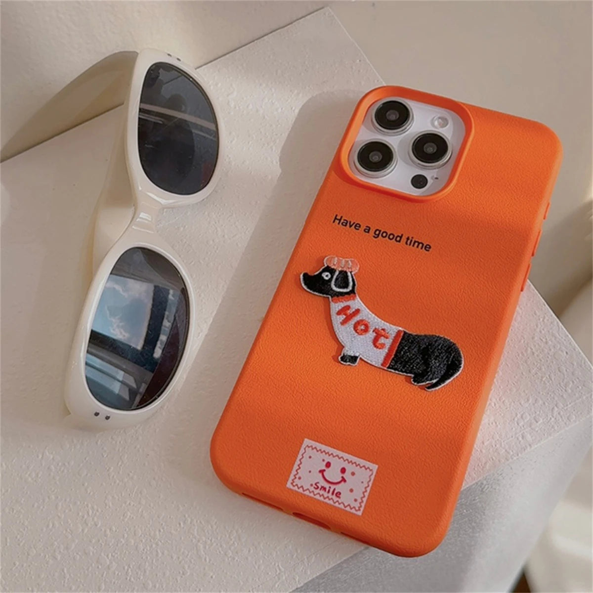 Korean Cute Cartoon Dachshund Litchi Pattern Phone Case For iPhone 15 14 13 12 Pro Max 11 Lovely Shockproof Soft Cover Funda  Casever