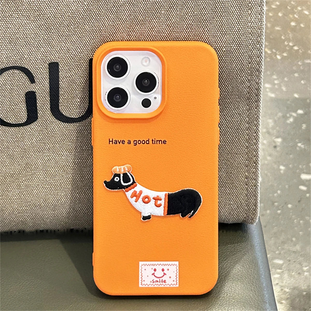 Korean Cute Cartoon Dachshund Litchi Pattern Phone Case For iPhone 15 14 13 12 Pro Max 11 Lovely Shockproof Soft Cover Funda  Casever