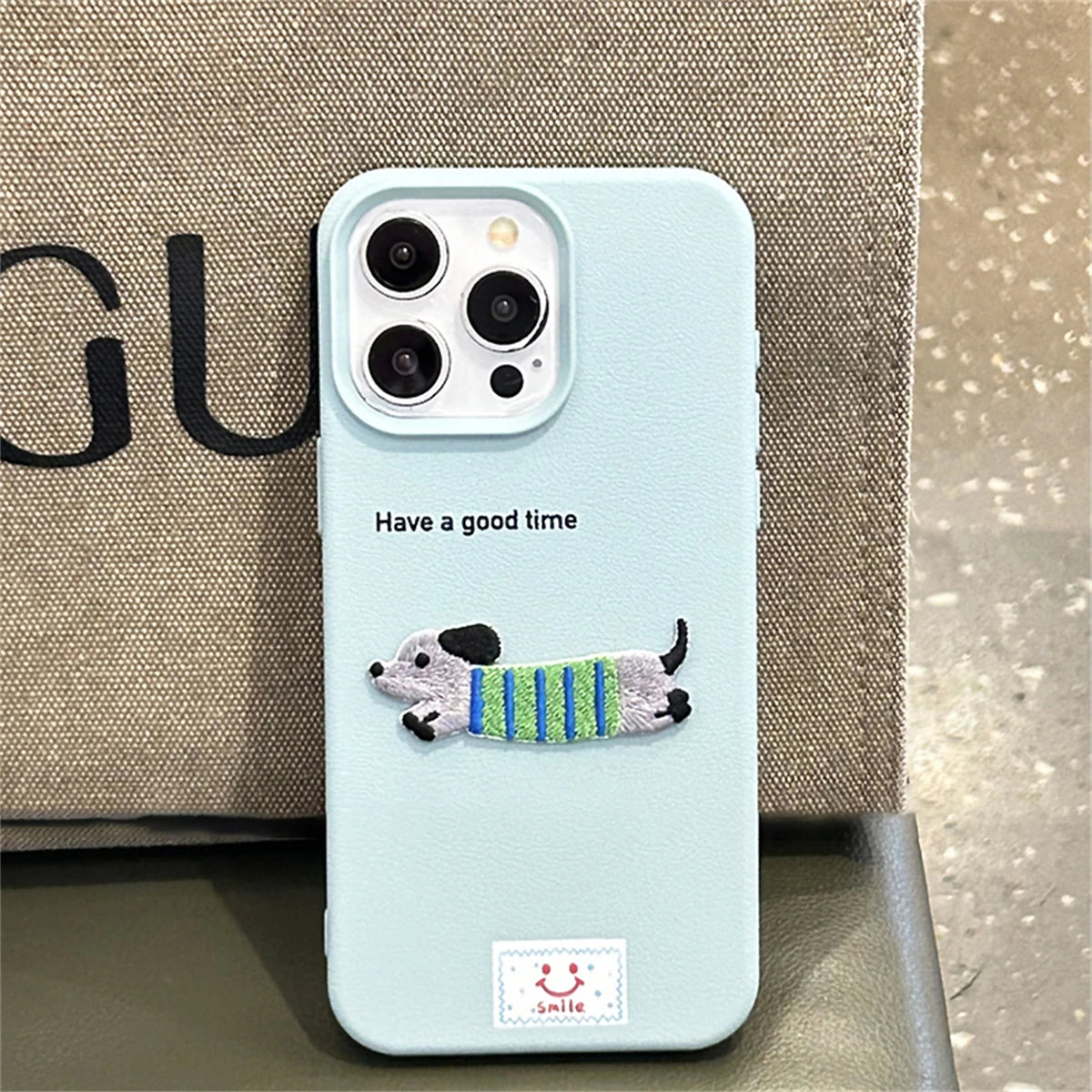 Korean Cute Cartoon Dachshund Litchi Pattern Phone Case For iPhone 15 14 13 12 Pro Max 11 Lovely Shockproof Soft Cover Funda  Casever