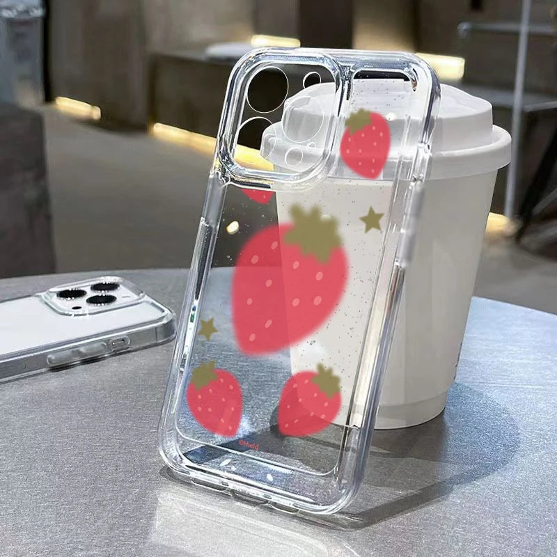 Korean Cute Strawberry Clear Phone Case For Samsung Galaxy  S24 Ultra A15 A35 A55 A14 A34 A54 A13 A53 S23 S22 Plus S21 FE Cover  Casever