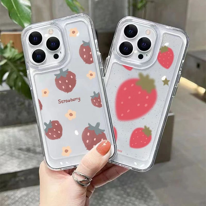 Korean Cute Strawberry Clear Phone Case For Samsung Galaxy  S24 Ultra A15 A35 A55 A14 A34 A54 A13 A53 S23 S22 Plus S21 FE Cover  Casever