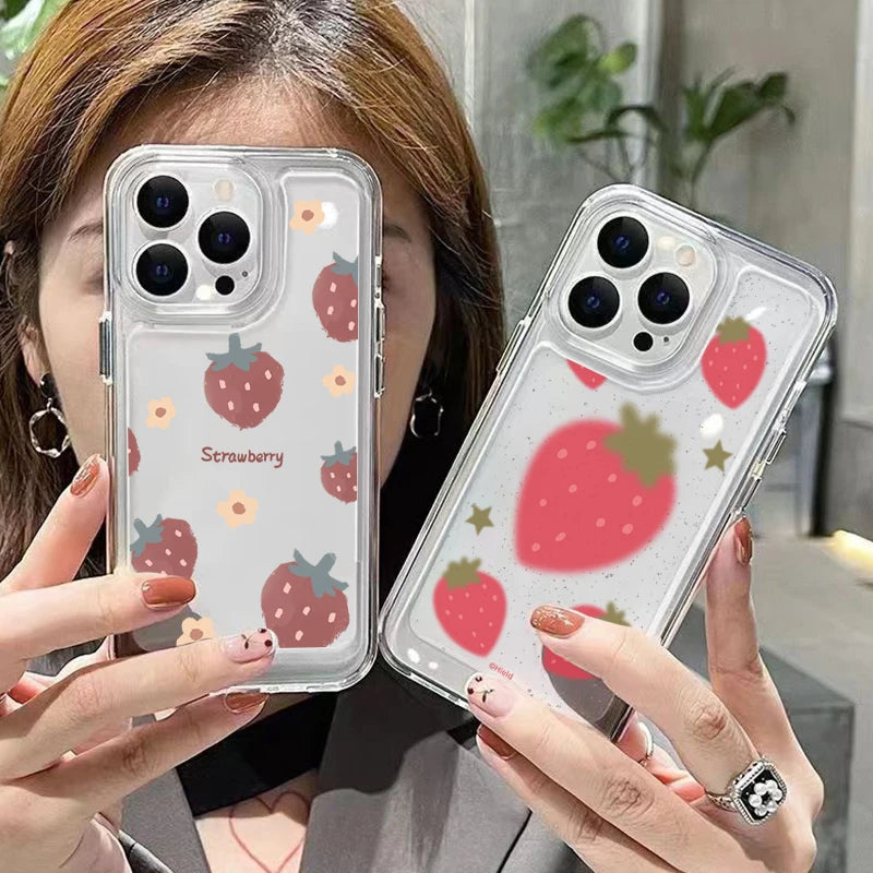 Korean Cute Strawberry Clear Phone Case For Samsung Galaxy  S24 Ultra A15 A35 A55 A14 A34 A54 A13 A53 S23 S22 Plus S21 FE Cover  Casever