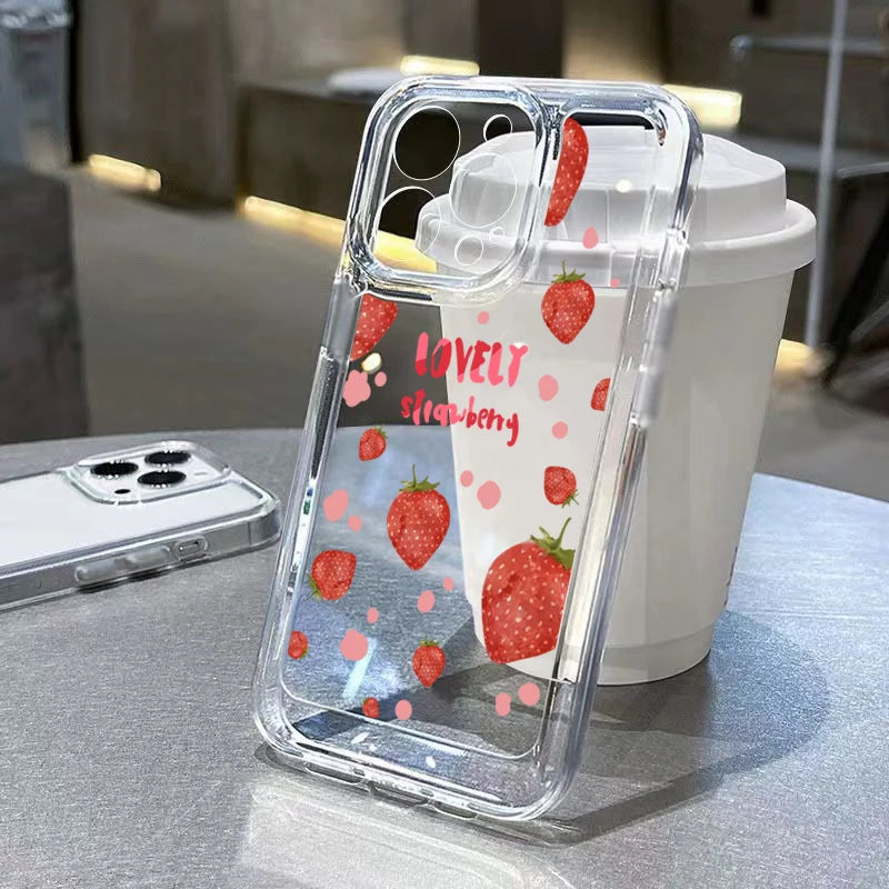 Korean Cute Strawberry Clear Phone Case For Samsung Galaxy  S24 Ultra A15 A35 A55 A14 A34 A54 A13 A53 S23 S22 Plus S21 FE Cover  Casever