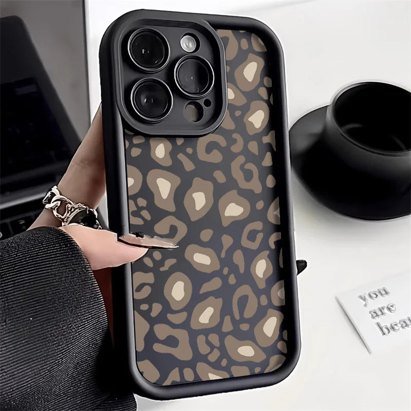 Leopard Print Silicone Phone Case For iPhone 11 Case iPhone 12 13 14 15 Pro Max XR XS X 7 8 Plus SE 2020 Shockproof Soft Cover  Casever