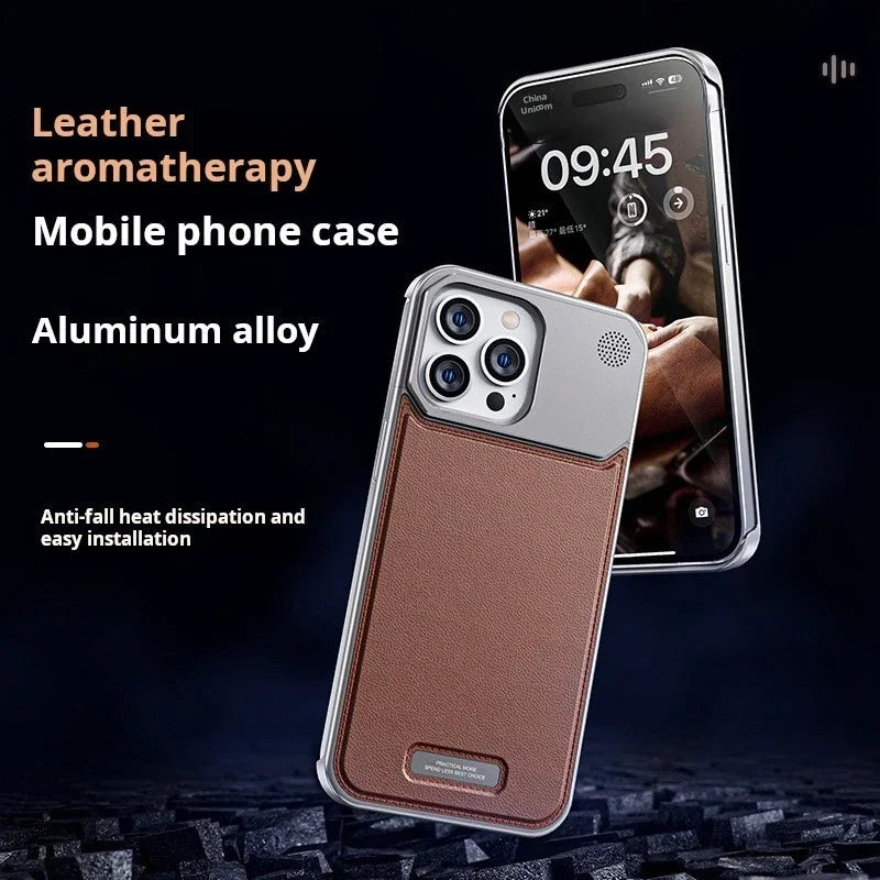 Luxury Leather Metal Phone Case For Iphone 13 14 15 16 Pro Max Magnetic Aluminum Fragrance Phone Cover For IPHON 13 14 15 Promax  Casever