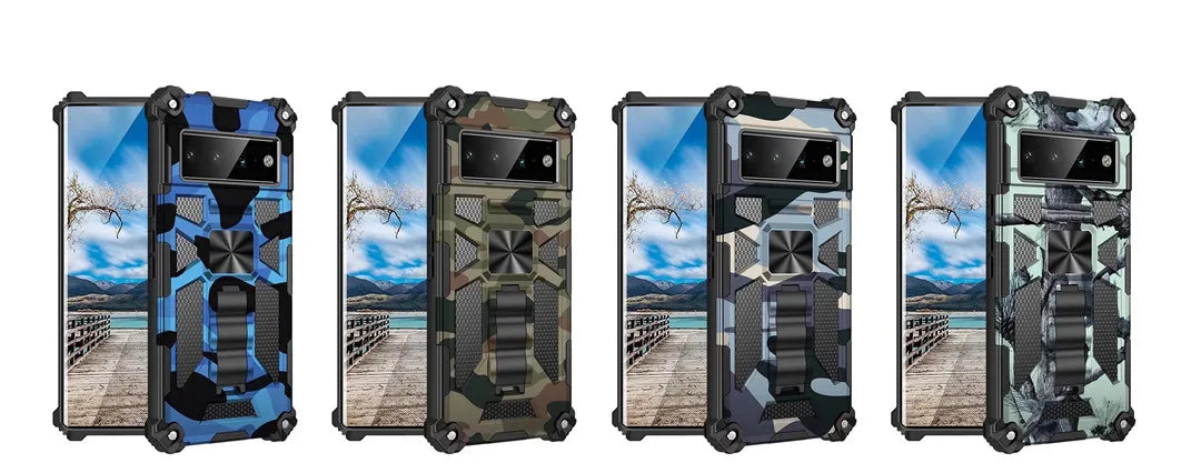 Military Camouflage Rugged Armor Shockproof Phone Case For Google Pixel 6 7 8 Pro 6A 7A Magnet Kickstand TPU Plastic Back Cover  Casever