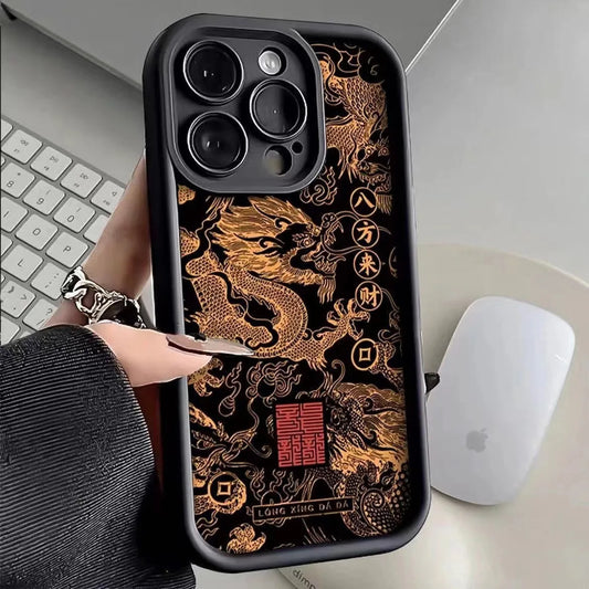 Niche National Tide Golden Auspicious Dragon Phone Case For iPhone 15 14 13 12 11 X XR XS SE2 SE 8 7 Plus Pro Max Mini Si  Casever