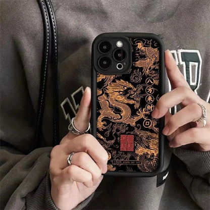 Niche National Tide Golden Auspicious Dragon Phone Case For iPhone 15 14 13 12 11 X XR XS SE2 SE 8 7 Plus Pro Max Mini Si  Casever