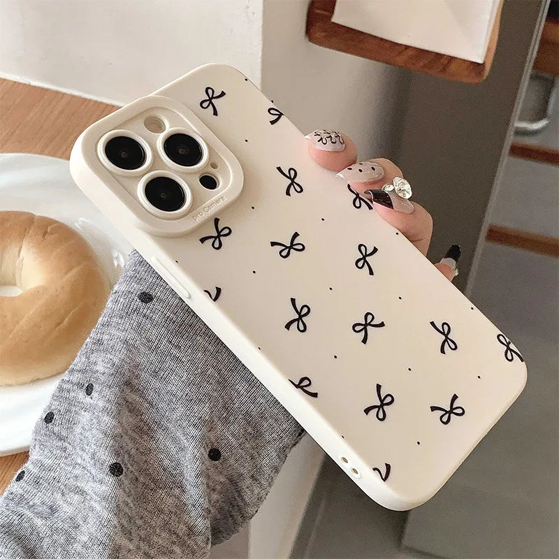 Polka dot bow graphic phone case for iPhone 16 15 14 13 12 11 x XR Xs SE2 SE 8 7 plus pro Max mini silicone back cover  Casever