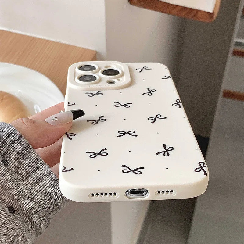 Polka dot bow graphic phone case for iPhone 16 15 14 13 12 11 x XR Xs SE2 SE 8 7 plus pro Max mini silicone back cover  Casever