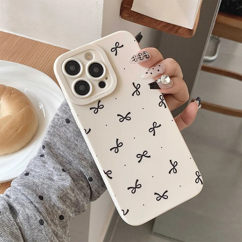 Polka dot bow graphic phone case for iPhone 16 15 14 13 12 11 x XR Xs SE2 SE 8 7 plus pro Max mini silicone back cover  Casever