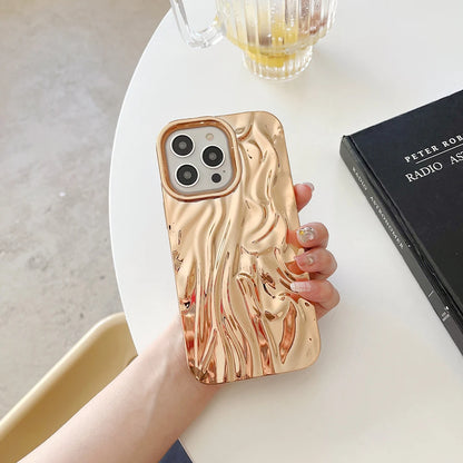 Qianliyao 3D Electroplated Pleated Pattern Silver Phone Case For iPhone 16 15 14 13 12 11 Pro Max 14promax Soft Shockproof Cover  Casever