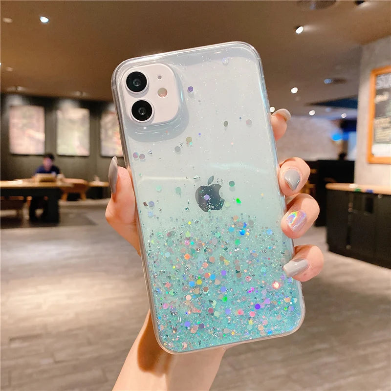 Cute Gradient Sequins Clear Glitter Phone Case For iPhones-Phone-case-Casever